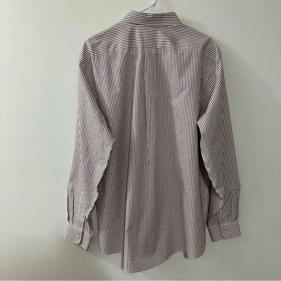 L.L. Bean Men’s Long Sleeve button down shirt Burgundy White Stripes Sz 16 - 35 - Picture 6 of 7